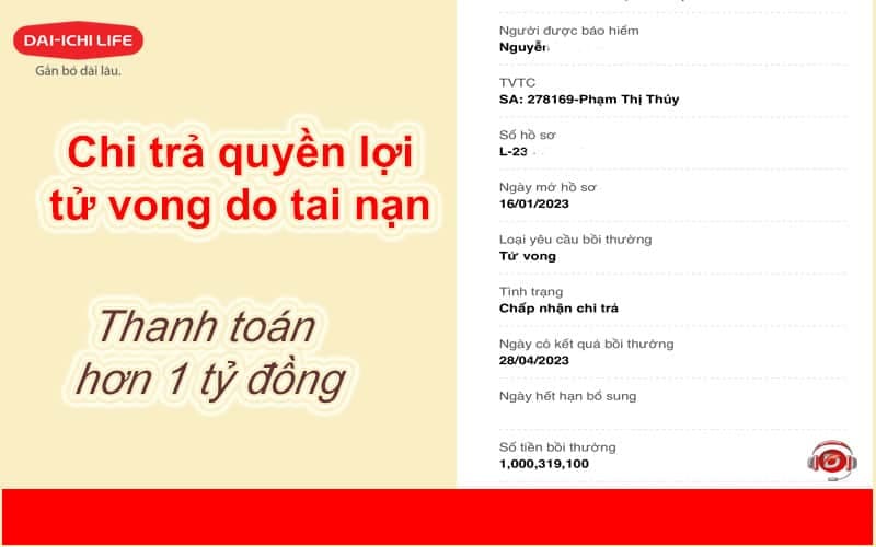 CHI TRẢ QUYỀN LỢI TỬ VONG DO TAI NẠN